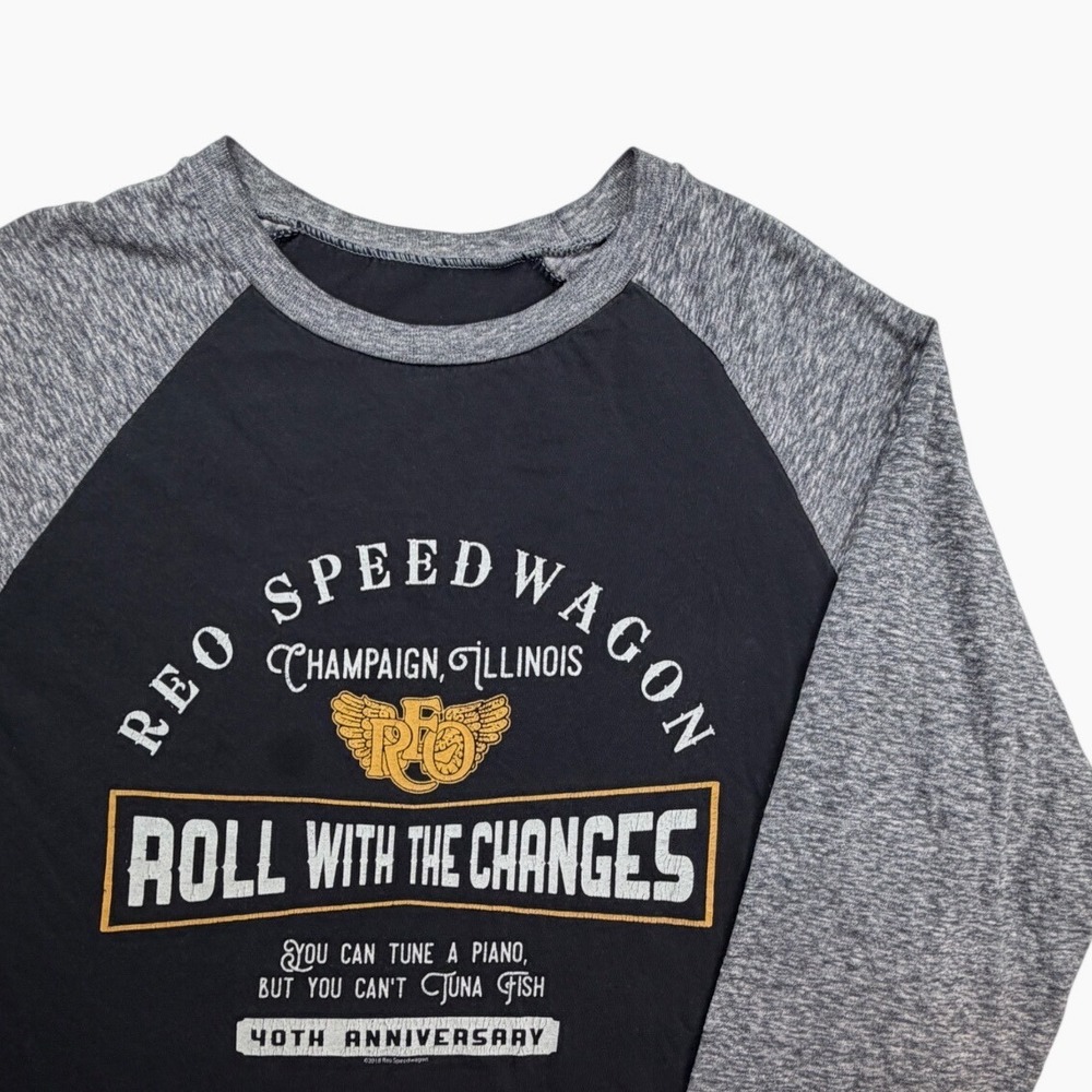REO Speedwagon Roll With The Changes 40th Anniversary Raglan Tee Black Grey